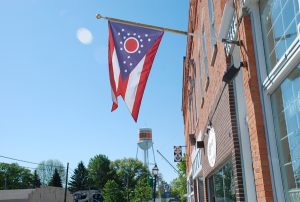 Photograph of a hanging flag.